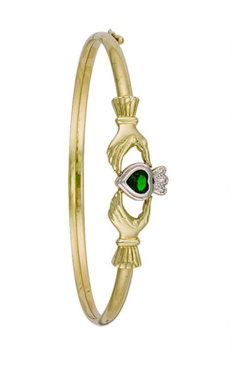 9ct Gold Stone Set Claddagh Bangle