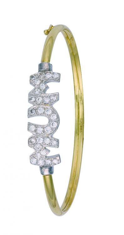 9ct Gold Cz Mum Bangle