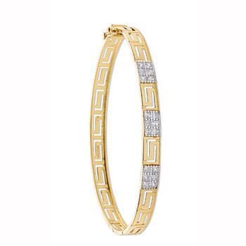9ct Gold Greek Key Cz Bangle