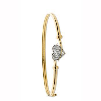 9ct Gold Heart Cz Bangle