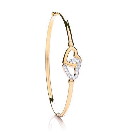 9ct Gold Double Cz Heart Bangle