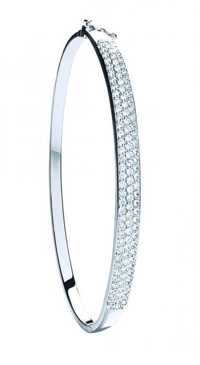 9ct White Gold Pave Cz Bangle