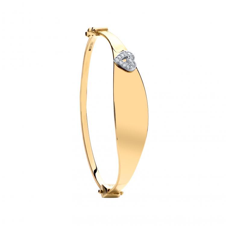 9ct Gold Oval ID Cz Heart Baby Bangle