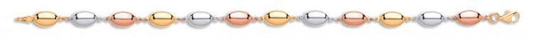 9ct 3 Colour Gold Oval Bead Ladies Bracelet