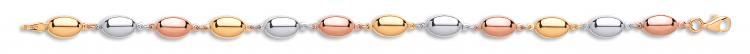 9ct 3 Colour Gold Oval Bead Ladies Bracelet