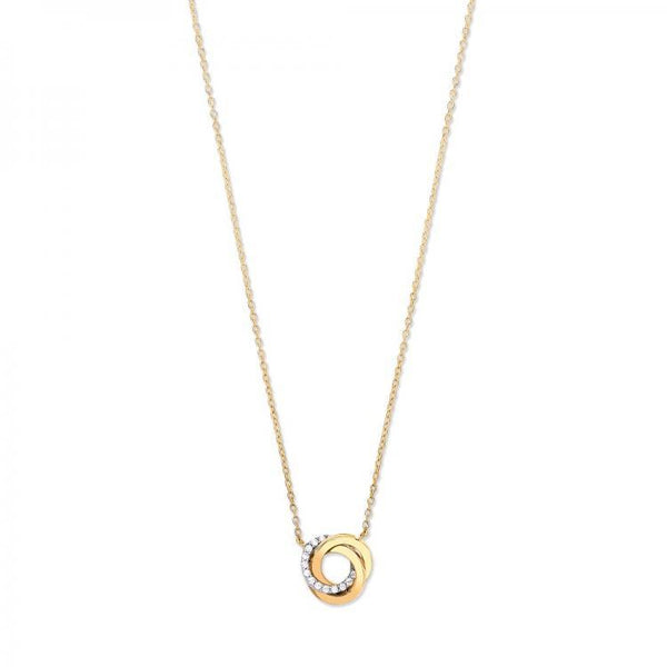 9ct Gold Entwined 3 Ring Cz Necklace