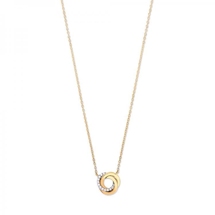 9ct Gold Entwined 3 Ring Cz Necklace