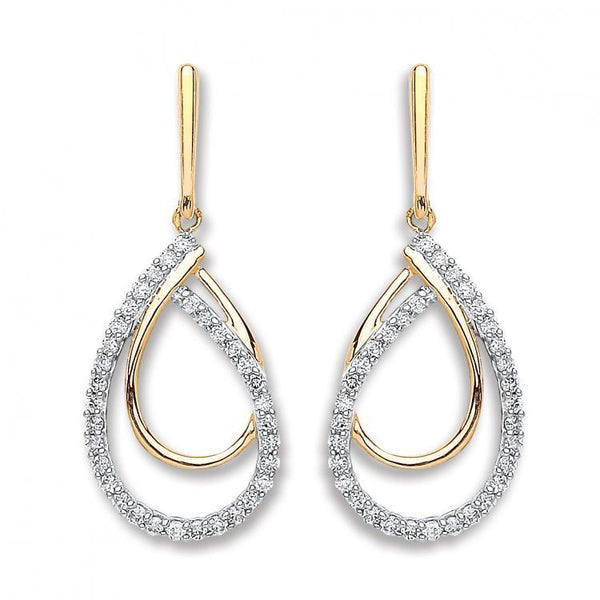 9ct Yellow Gold 0.20ct Real Diamond Drop Earrings