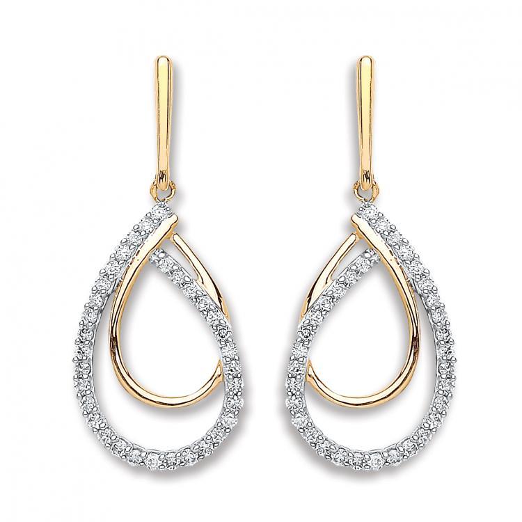 9ct Yellow Gold 0.20ct Real Diamond Drop Earrings