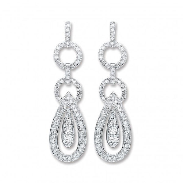 9ct White Gold 0.50ct Real Diamond Drop Earrings