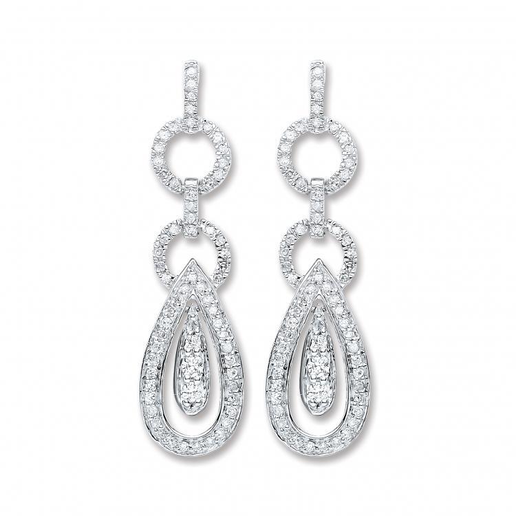9ct White Gold 0.50ct Real Diamond Drop Earrings