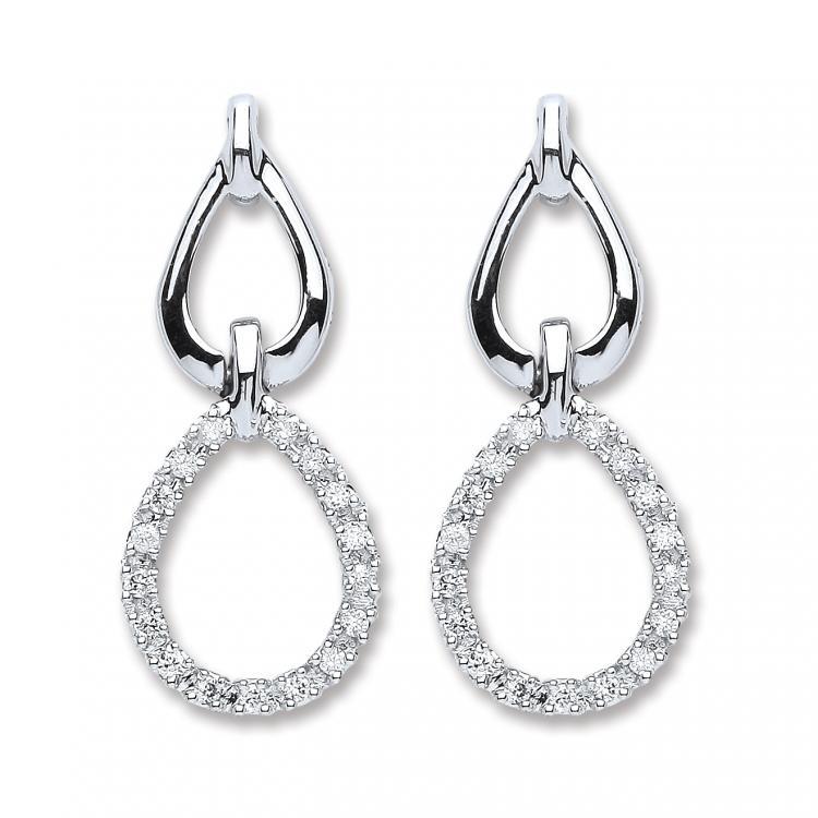9ct White Gold 0.25ct Real Diamond Drop Earrings
