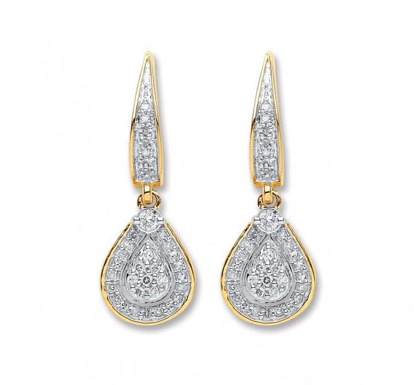 9ct Yellow Gold 0.25ct Real Diamond Drop Earrings