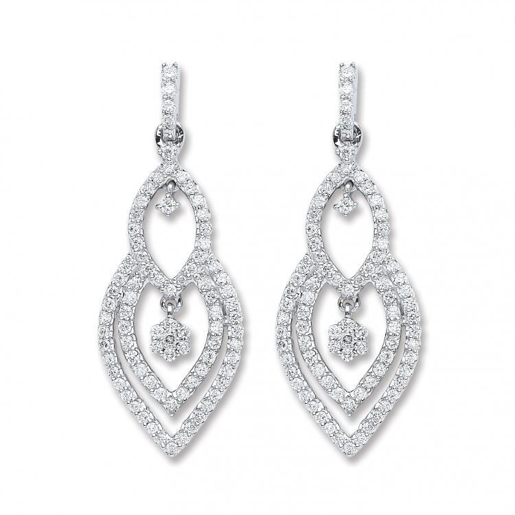 18ct White Gold 0.75ct Diamond Drop Earrings