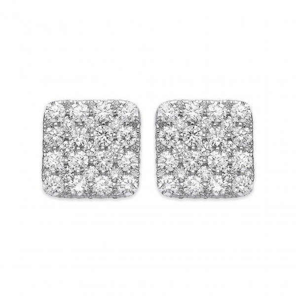 18ct White Gold 1.67ct Square Grain Set Drop Earrings