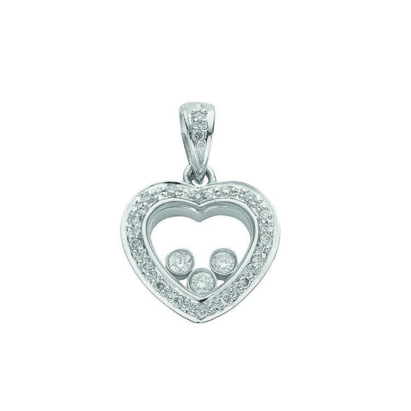 9ct White Gold Real Diamond Floating Heart Pendant