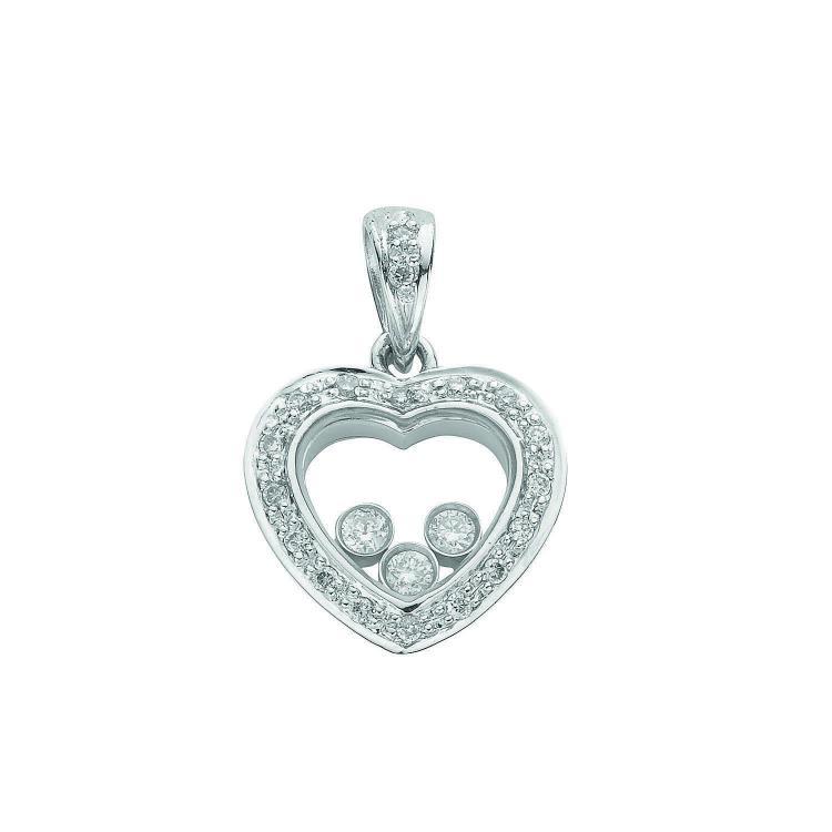 9ct White Gold Real Diamond Floating Heart Pendant