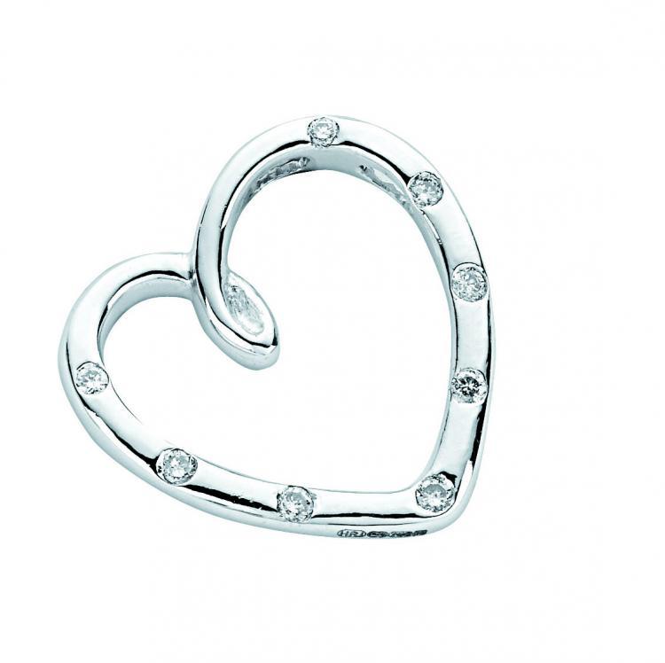 18ct White Gold Real Diamond Heart Pendant 0.10