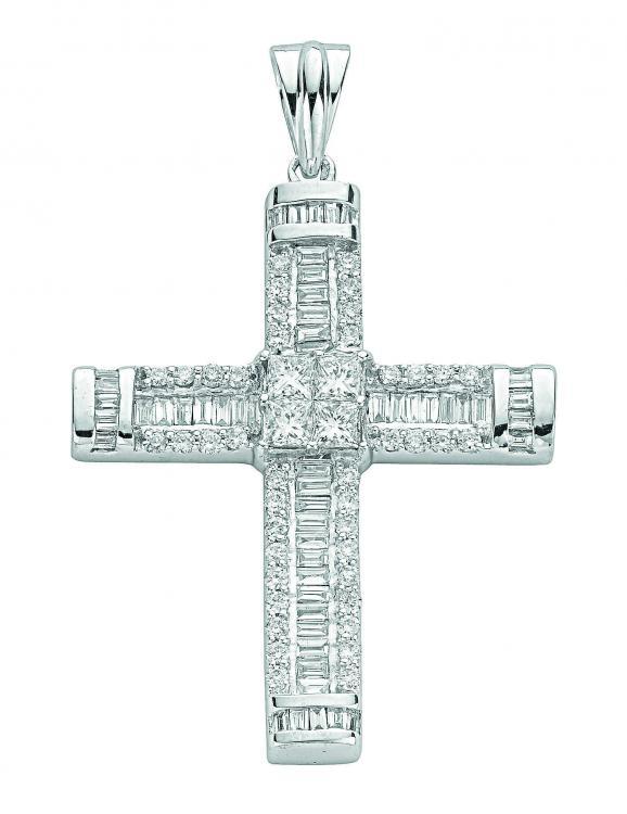 18ct White Gold Real Diamond 1.52ct Cross