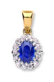 9ct Gold Real Diamond & Sapphire Pendant
