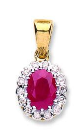 9ct Gold Real Diamond & Ruby Pendant