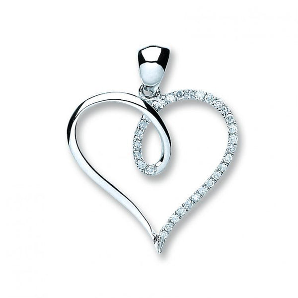 9ct White Gold Real Diamond Heart Pendant
