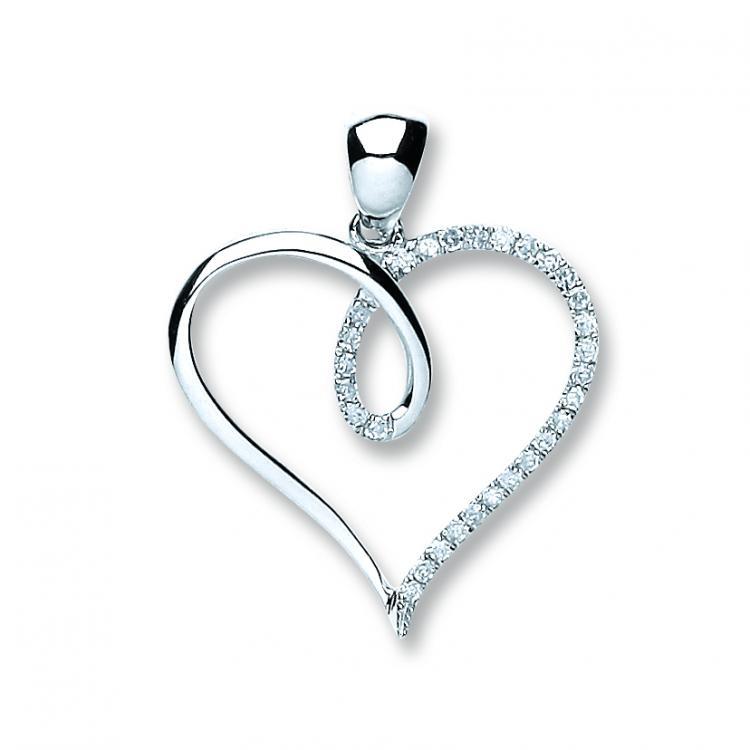 9ct White Gold Real Diamond Heart Pendant