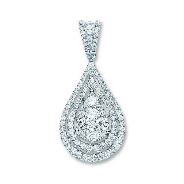 18ct White Gold 1.30ct Tear Drop Real Diamond Pendant