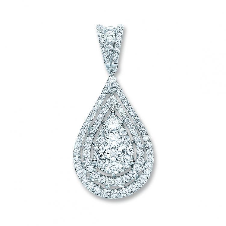 18ct White Gold 1.30ct Tear Drop Real Diamond Pendant