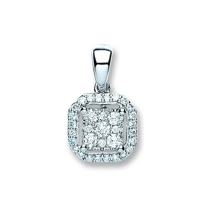 18ct White gold Real Diamond Cushion Pendant 0.20ct
