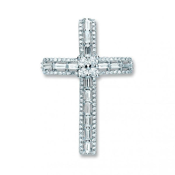 18ct White Gold Real Diamond Cross 1.00ct