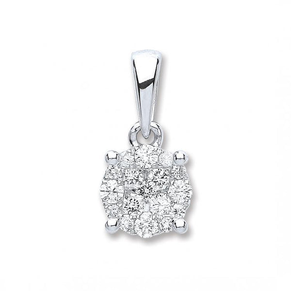 18ct White Gold Real Diamond 0,25ct Cluster Pendant