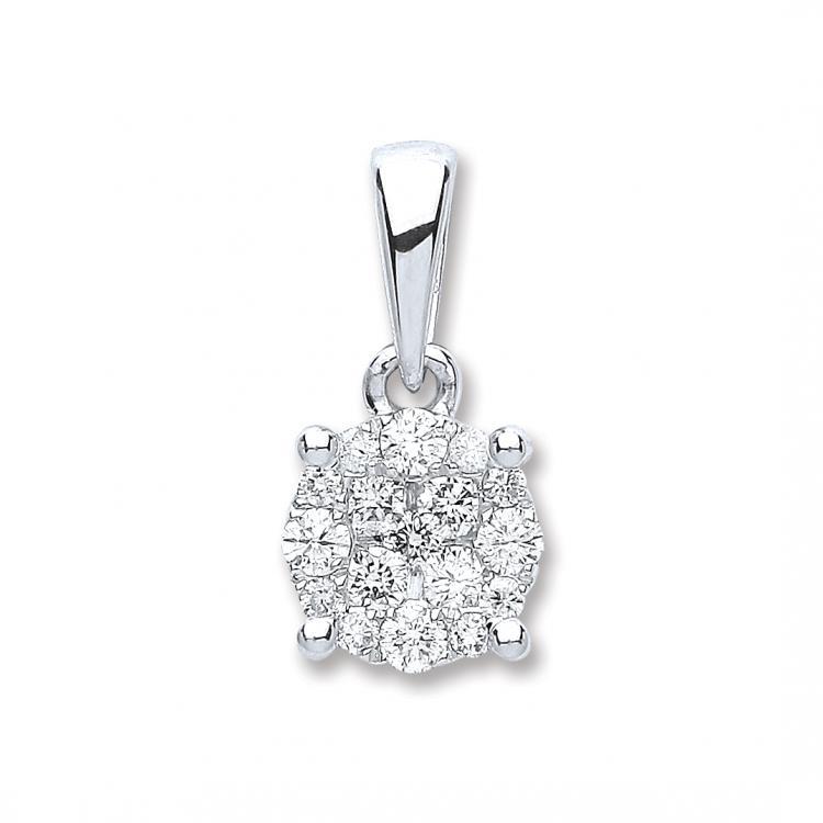 18ct White Gold Real Diamond 0,25ct Cluster Pendant