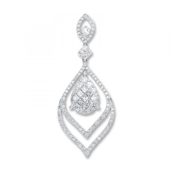 18ct White Gold Tear & Pear Drop Real Diamond Pendant 1.60ct