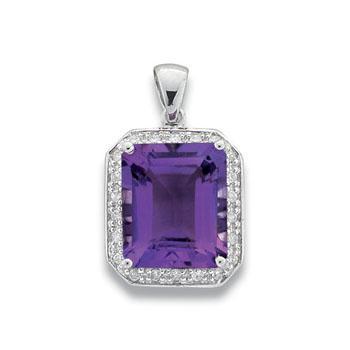 9ct White Gold Real Diamond & Amethyst Pendant