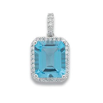 9ct White Gold Real Diamond & Blue Topaz Pendant