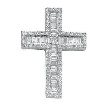 18ct White Gold Real Diamond Princess & Baguette Cut Cross 1.35ct