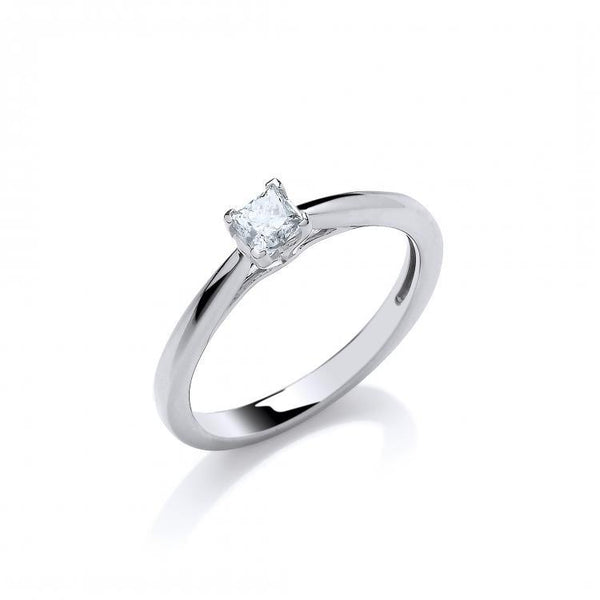 18ct White Gold 0.25ct Princess Cut Real Diamond Ring