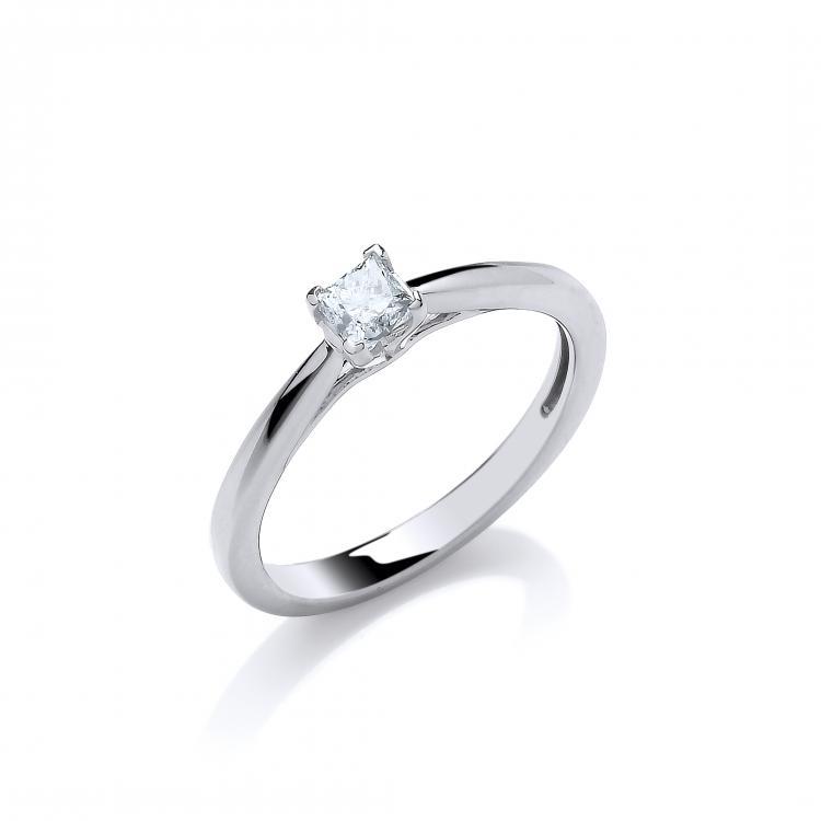 18ct White Gold 0.25ct Princess Cut Real Diamond Ring