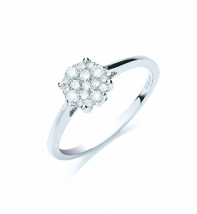 18ct White Gold Real Diamond Cluster Ring 0.25ct