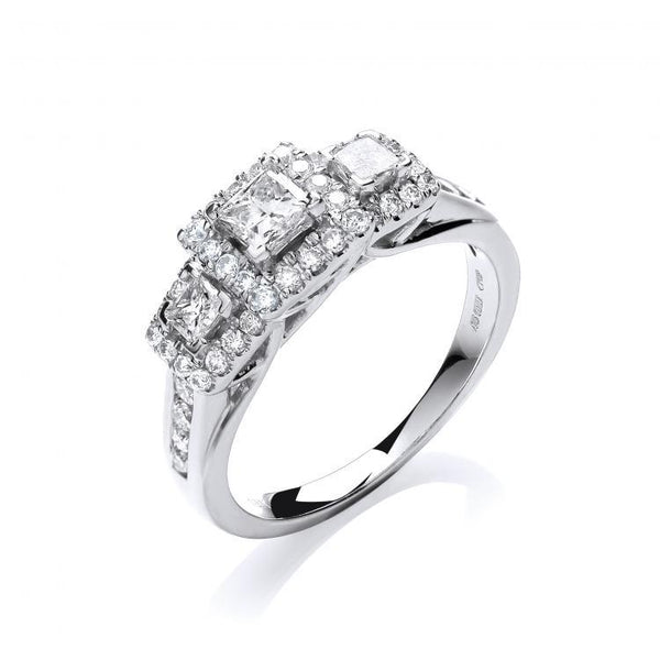 18ct White Gold Real Diamond Trilogy Dress Ring 1.00ct