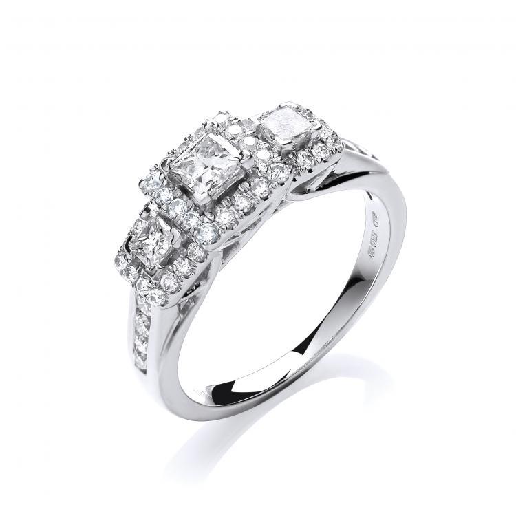 18ct White Gold Real Diamond Trilogy Dress Ring 1.00ct