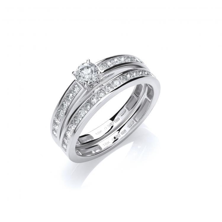 18ct White Gold Real Diamond Ladies Bridal Set 0.75ct