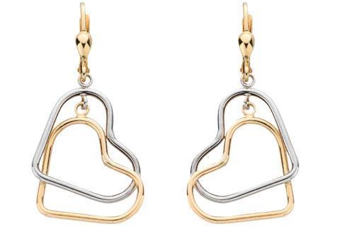 9ct Gold Yellow & White Gold Heart Drop Earrings
