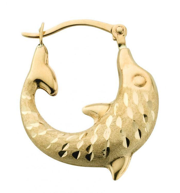9ct Dolphin Earrings Diamond Cut