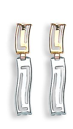 9ct Yellow & White Gold Greek Key Droppers.
