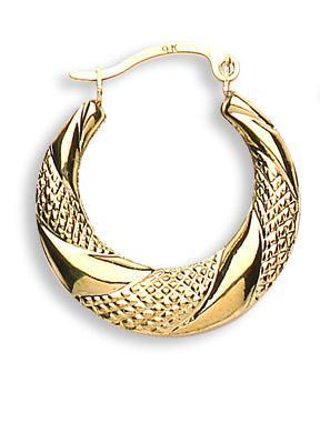 9ct Gold Patterned Creole Earrings