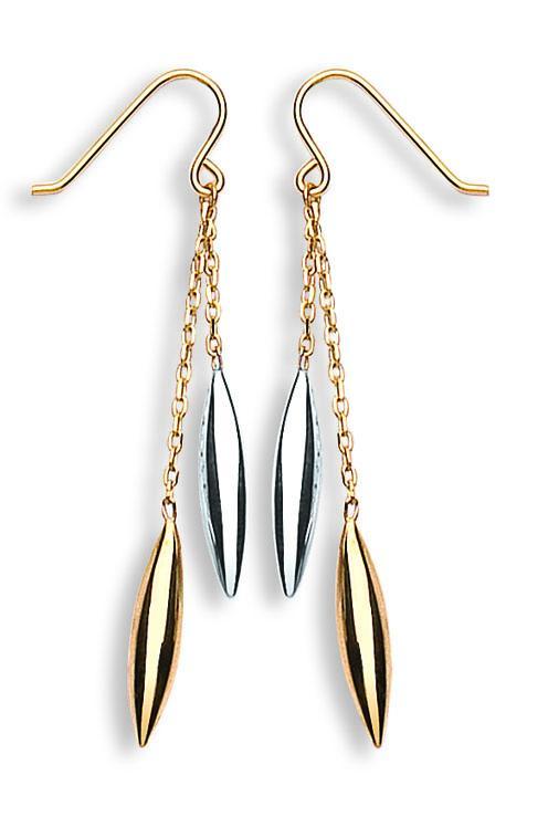 9ct Yellow and White Gold Tube Dropper Earrings