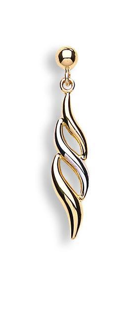 9ct Yellow & White Gold Fancy Wavy Dropper Earrings.