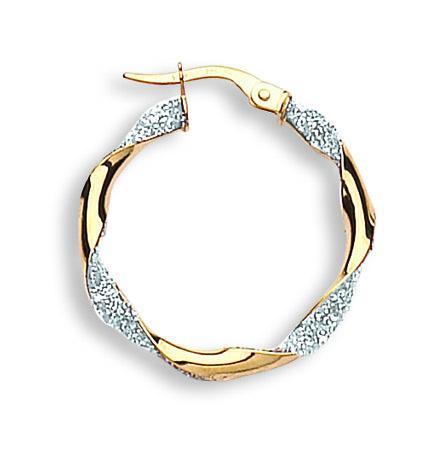 9ct Gold Glitter Finish Twisted Hoop Earrings